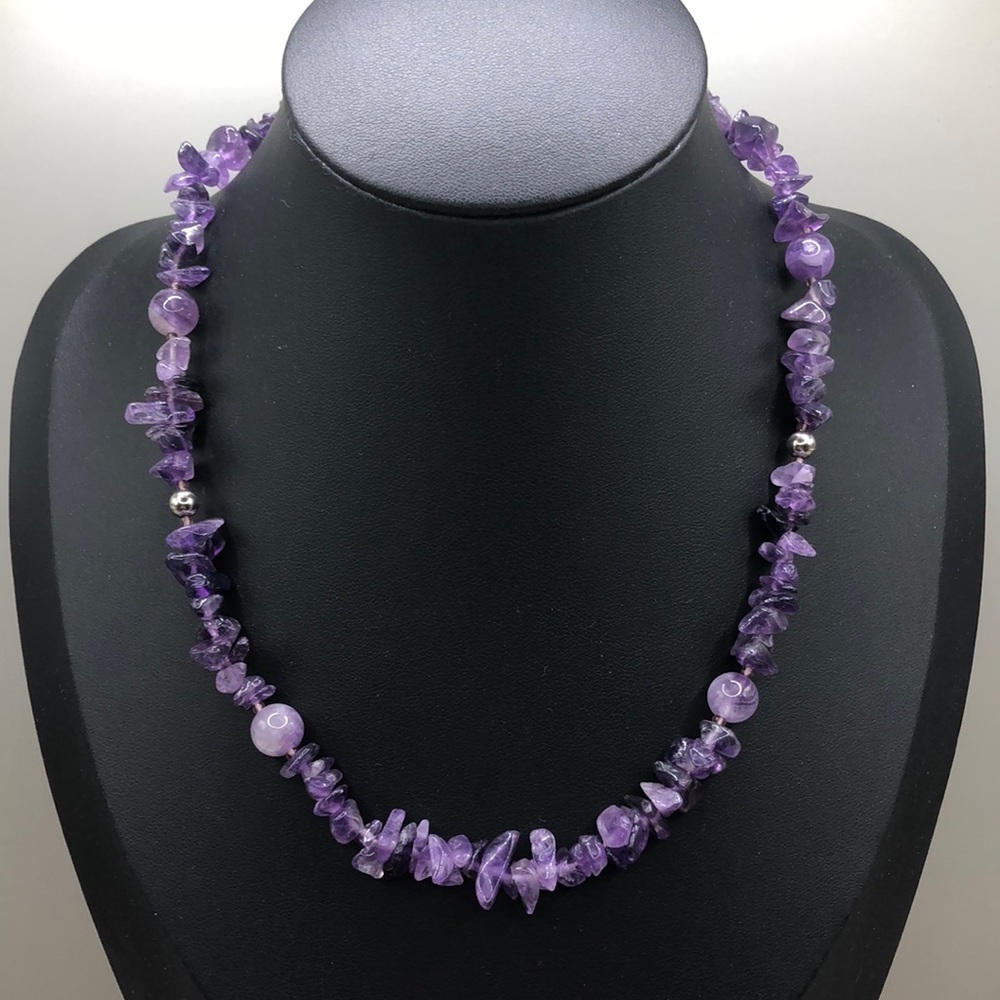 Vintage artisan amethyst bead sterling silver 925 necklace-boho.